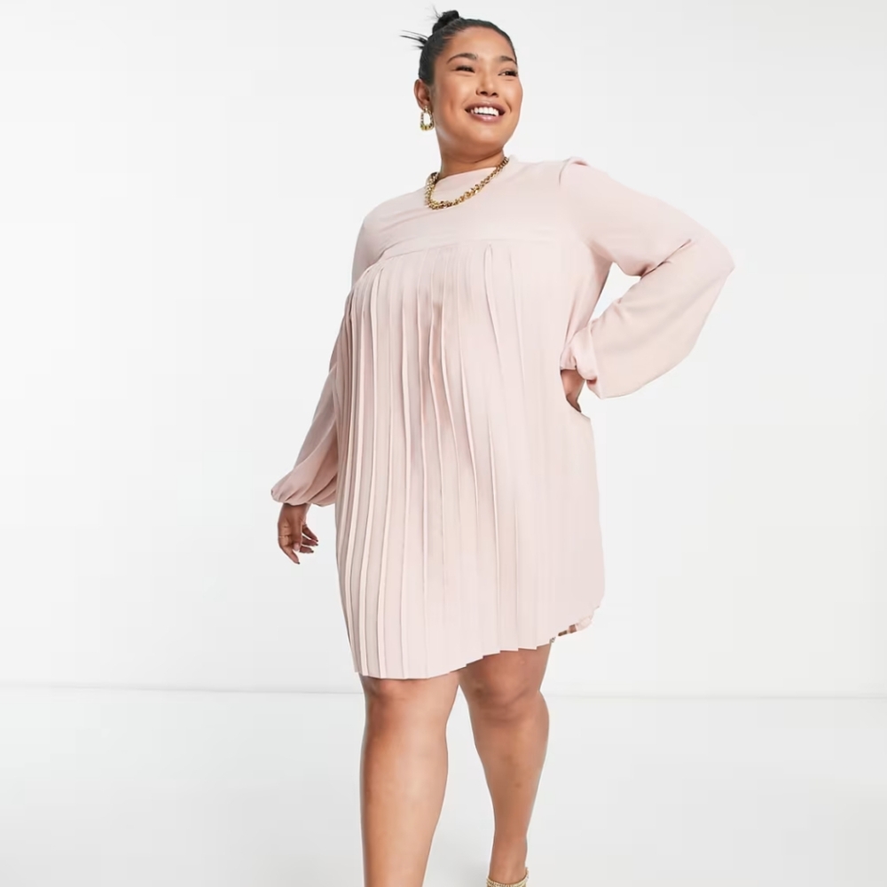 ASOS Curve Pleated Mini Dress in Blush Pink